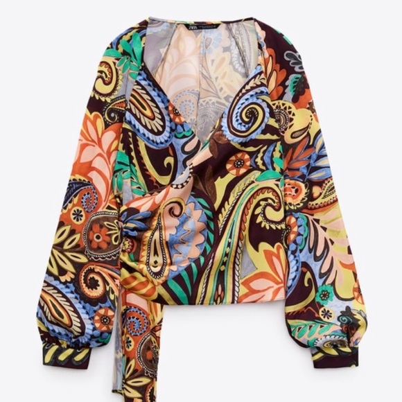 NEW! Zara Colorful Floral Long Sleeve Wrap Top - Picture 3 of 10
